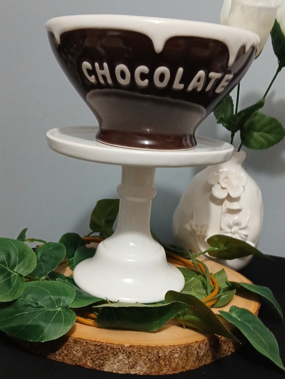 Pottery Barn Chocolate Ceramic Dessert Bowl Brown & White Drip